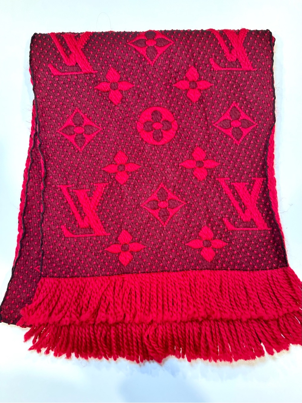 Louis Vuitton Logomania Reversible Rubis Red Wool And Silk Scarf - Picture 8 of 11